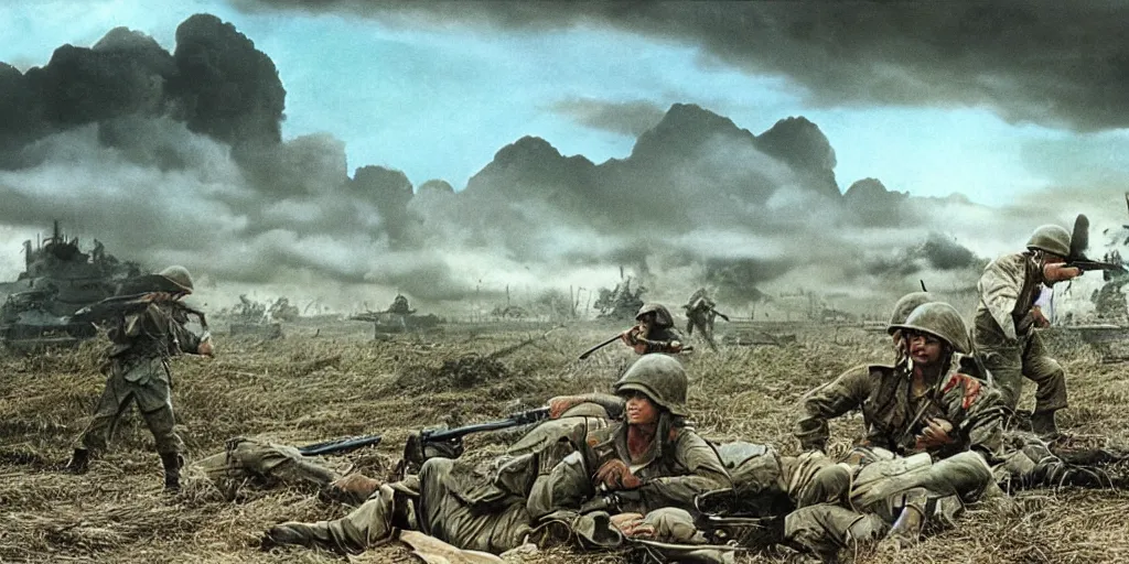 Prompt: beautiful matte painting of the vietnam war