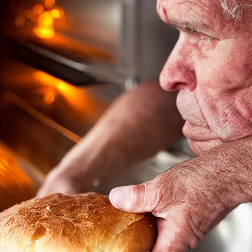 Image similar to closeup portrait of a baker fighting bread that's trying to escape from the oven, by Steve McCurry and David Lazar, natural light, detailed face, CANON Eos C300, ƒ1.8, 35mm, 8K, medium-format print