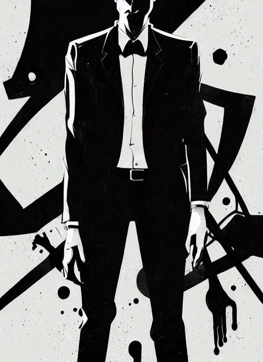 Image similar to highly detailed closeup portrait of martin wallstrom, tyrell wellick, slick back hair wearing suit by atey ghailan, by greg rutkowski, by greg tocchini, by james gilleard, by joe fenton, by kaethe butcher, gradient blue, black and white only color scheme, grunge aesthetic!!! ( ( graffiti tag wall background ) )