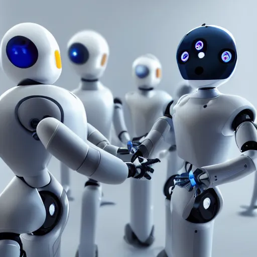 Image similar to detailled robots standing in a circle shaking hands