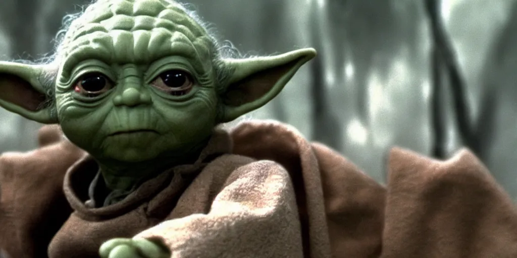 Image similar to yoda puppet from 1 9 8 0, empire strikes back, uhd, movie still, 4 k, dagobah