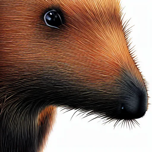 Image similar to a capybara with a red robotic eye,digital art