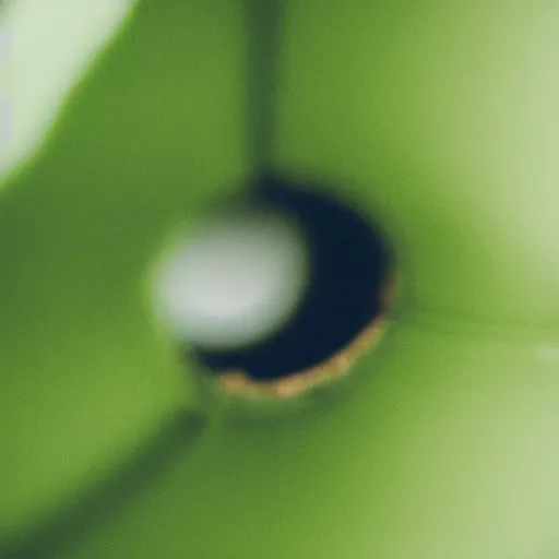 Prompt: beautiful photo of a close up of a green leaf, with a small hole in it. through the hall you can see a women's face, who is looking through.