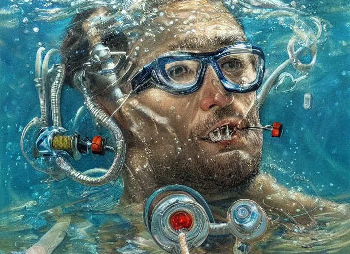 Image similar to a highly detailed underwater portrait of a dentist, james gurney, james jean