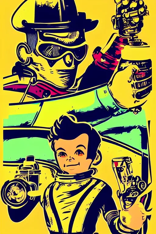 Image similar to fallout 7 6 retro futurist illustration art by butcher billy, sticker, colorful, illustration, highly detailed, simple, smooth and clean vector curves, no jagged lines, vector art, smooth andy warhol style