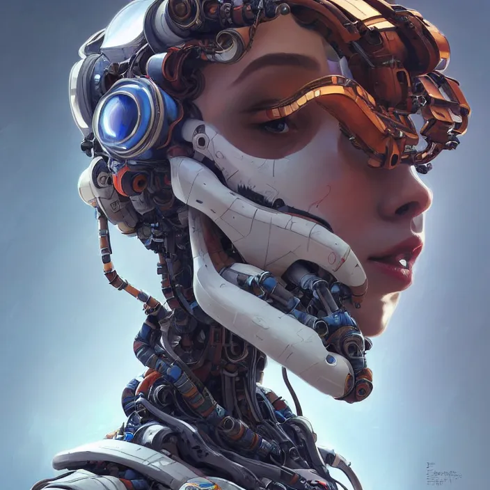 Prompt: portrait of a robot astronaut, floral! horizon zero dawn machine, intricate, elegant, highly detailed, digital painting, artstation, concept art, smooth, sharp focus, illustration, art by artgerm and greg rutkowski and alphonse mucha, 8 k