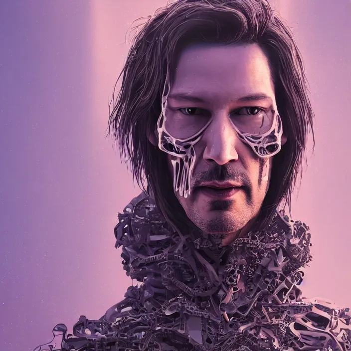 Image similar to portrait of keanu as skeleton. intricate abstract. intricate artwork. by Tooth Wu, wlop, beeple, dan mumford. octane render, trending on artstation, greg rutkowski very coherent symmetrical artwork. cinematic, hyper realism, high detail, octane render, 8k, iridescent accents