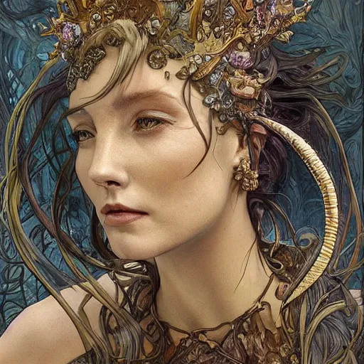 Prompt: portrait of the dragon queen by artgerm and H R Giger and alphonse mucha, Dragon in dragon lair, HD, full body dragon concept, flying dragon, Human body with dragon features, beautiful queen, perfect face, fantasy, intricate, elegant, highly detailed, digital painting, artstation, concept art, smooth, sharp focus, illustration, ray tracing, 4k realistic 3d rendered portrait, soft shading, soft colors, relaxed colors, hyperdetailed, wide angle lens, fantasy, futuristic horror, armor style of giger