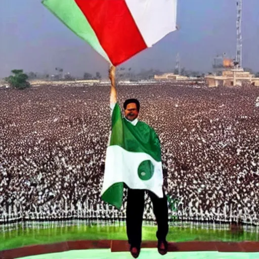 Prompt: portrait of arvind kejriwal hoisting pakistan flag