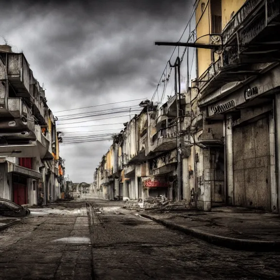 Image similar to A post-apocalyptic photo of the city of Amadora, award-winning, 4k