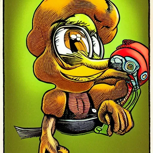 Image similar to tweety bird body horror portrait technicolor r. crumb