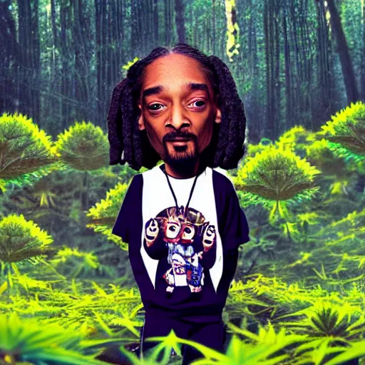 Image similar to very very very very cute chibi baby Snoop Dogg in the marijuana field, portrait, pixar style, forest background, cinematic lighting, award winning creature portrait photography