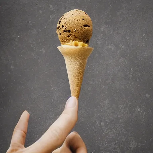 Prompt: levitating ice cream cone with a surprise