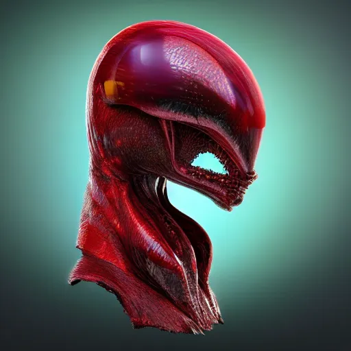 Prompt: portrait of an animal alien made of crystal glass and ruby, artstation