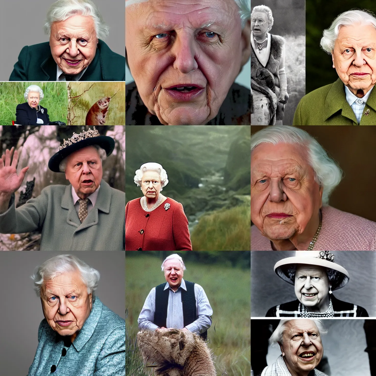 Prompt: david attenborough as queen elizabeth