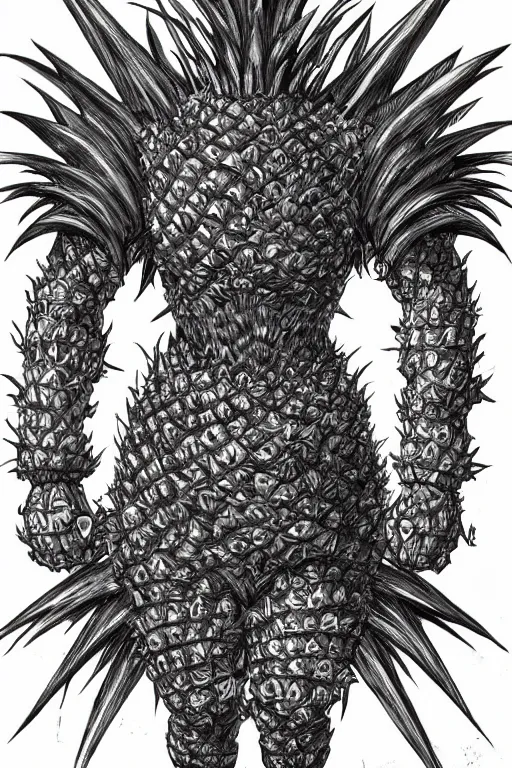 Image similar to pineapple humanoid figure monster wearing pineapple themed armour, symmetrical, highly detailed, digital art, sharp focus, trending on art station, kentaro miura manga art style