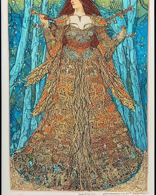 Prompt: a lithograph of tzarina katarin bokha, the ice queen of kislev by ivan bilibin, highly detailed