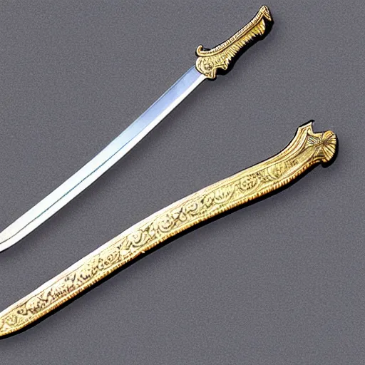 Prompt: photograph of an ornate fantasy sword with a zig-zag shaped blade