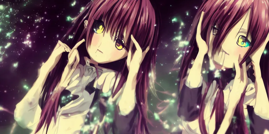 Image similar to anime girl desktop background, otaku, visual key frame, high contrast, top rated on Pixiv