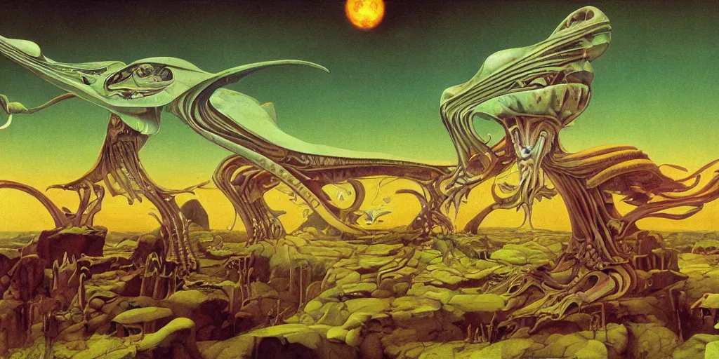 Image similar to a cold epic isograph print of a solarpunk alien by roger dean in the style of renaissance art, trending on art station