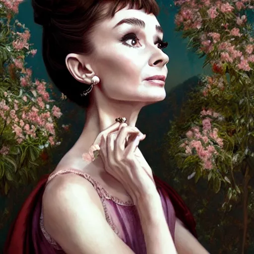 Image similar to audrey hepburn in an epic victorian novel, various backgrounds, intricate, elegant, highly detailed, digital painting, artstation, matte, illustration, art by artgerm, greg rutkowski, loish, rhads, ferdinand knab, makoto shinkai, lois van baarle, ilya kuvshinov, rossdraws, tom bagshaw