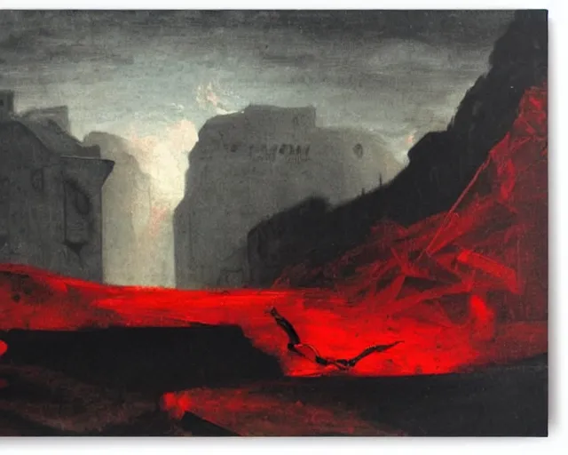 Image similar to red green and black painting by John Martin