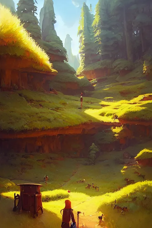 Image similar to solarpunk landscape,, andreas rocha style, james gurney, rhads