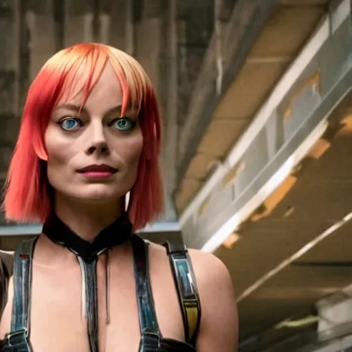 Image similar to film still of Margot Robbie as Leeloo in The Fifth Element