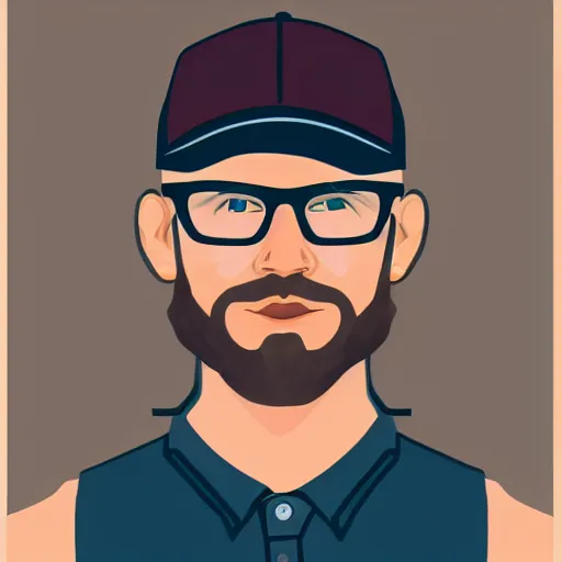 Prompt: self portrait of American male in trucker hat and glasses, no facial hair, illustration