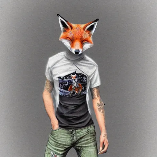 Prompt: A fox wearing a t-shirt and jeans, trending on FurAffinity, energetic, dynamic, digital art, highly detailed, FurAffinity, digital fantasy art, FurAffinity, favorite