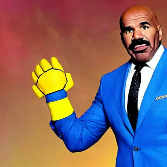 Image similar to Steve Harvey Wearing the infinity gauntlet