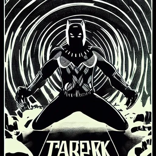 Prompt: tarkovsky stalker movie posters black panther cat prowling style of “ daniel clowes ” line art