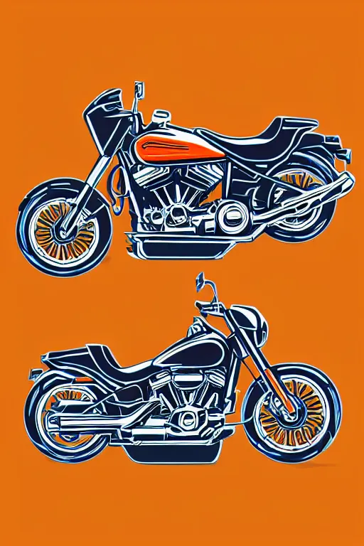 Image similar to Harley Davidson motorbike , sticker, colorful, illustration, highly detailed, simple, smooth and clean vector curves, no jagged lines, vector art, smooth