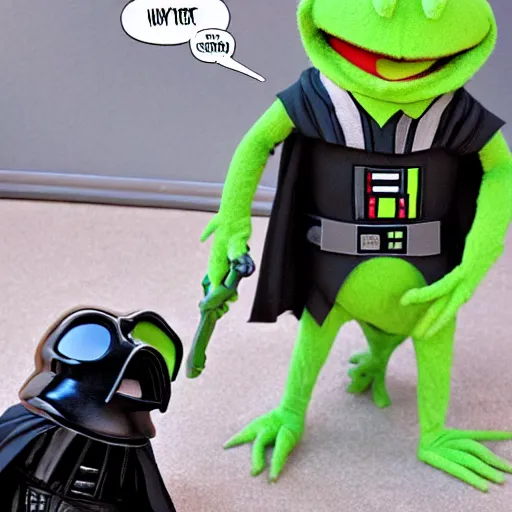 Prompt: kermit meets darth vader still