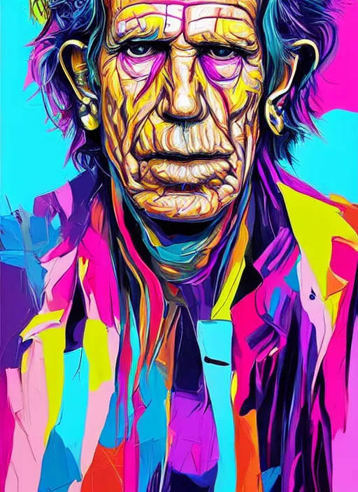 Image similar to portrait keith richards, vivid, intricate, highly detailed, smooth, digital illustration by francoise nielly