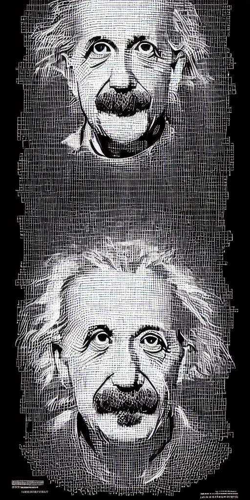 Image similar to portrait of albert einstein in front of a space - time diagram, by laurie greasley