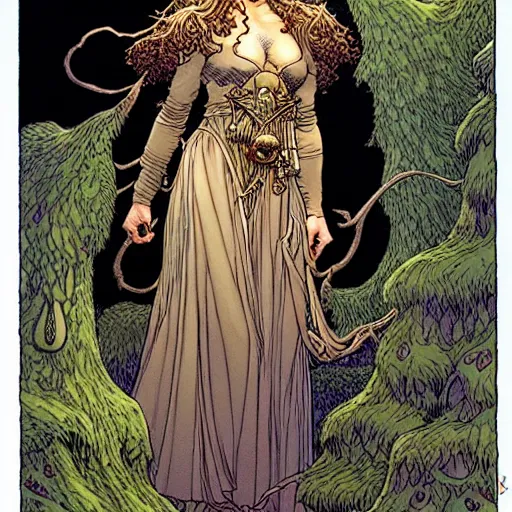 Image similar to a portrait of natalie portman as a druidic wizard by rebecca guay, michael kaluta, charles vess and jean moebius giraud