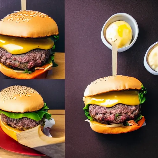 Prompt: perfect bacon cheese burger, award winning food photography, golden hour, holy