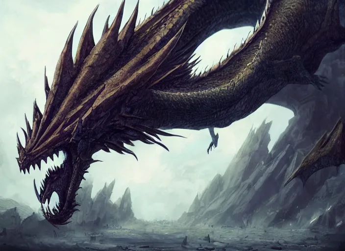 Prompt: dragon on the ground standing, epic, cinematic, fantasy art, concept art, photorealistic, highly detailed,