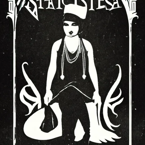 Image similar to Satanic States of America, alternate history, Goth flapper, 1920s, flapper, young woman