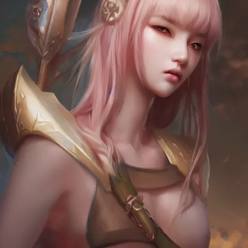 Image similar to realistic beautiful gorgeous natural cute fantasy warrior girl art drawn full HD 4K highest quality in artstyle by professional artists WLOP, Taejune Kim, yan gisuka, JeonSeok Lee, artgerm, Ross draws, Zeronis, Chengwei Pan on Artstation