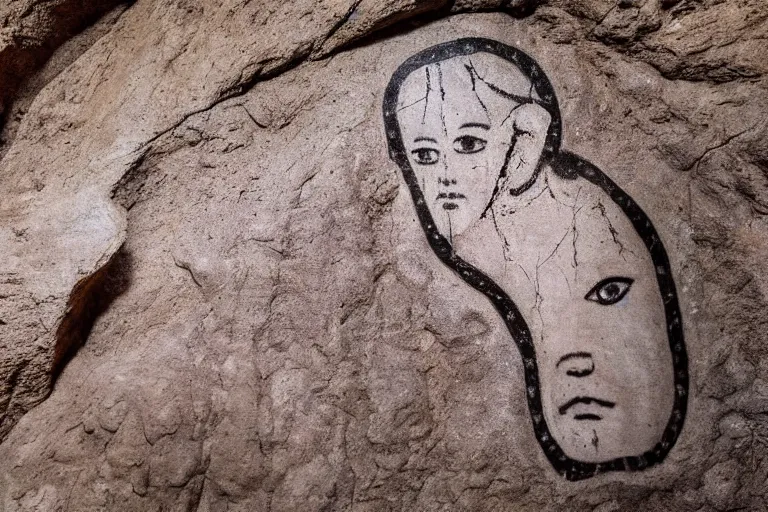 Prompt: archeological photo of the ancient portraits of catgirls, rock art drawings, cave drawings, symmetrical, cinematic, real dlsr photography, sharp focus, 4 k, ultra hd, sense of awe, archeology journal cover