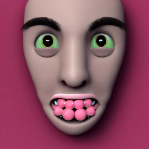 Image similar to 3D render of a pink humanoid jellybean with one white circular eye and two black pupils