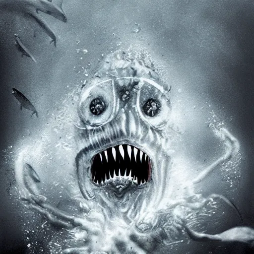 Prompt: a terrifying underwater monster