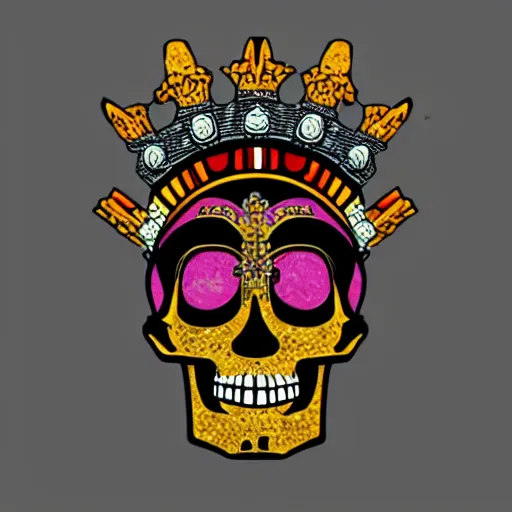 Prompt: aztec skull with a crown of hops, fractalpunk