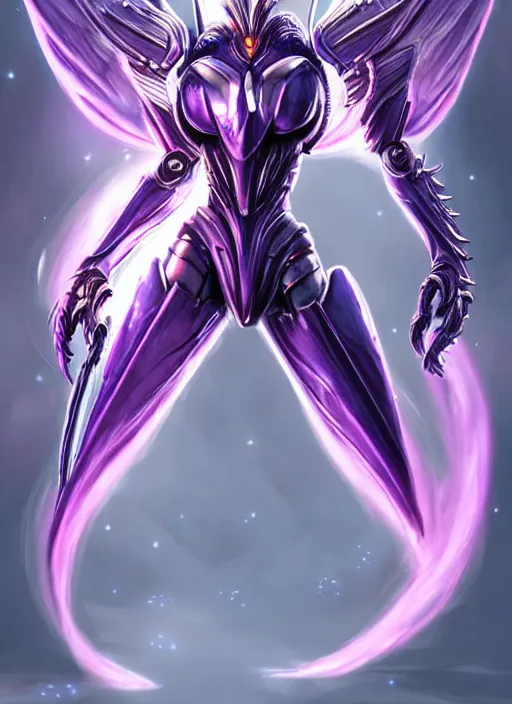 Image similar to cinematic close body, cosmic sized beautiful stunning giant robot mechan hot female dragon goddess, sharp sleek cyborg dragon head, sharp metal ears, smooth purple eyes, smooth fuschia skin, smooth silver armor, nebula, epic proportions, epic scale, macro furry, furry art, dragon art, goddess art, giantess art, warframe, warframe fanart, furaffinity, octane