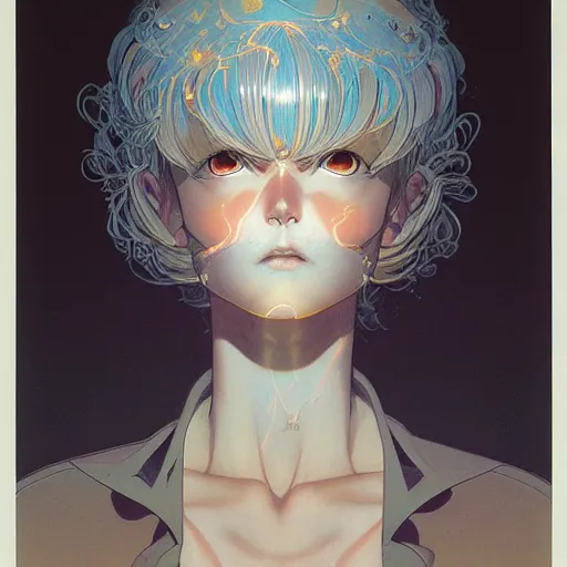 Image similar to prompt : magestic portrait soft light painted by james jean and katsuhiro otomo, inspired by evangeleon anime, smooth face feature, intricate oil painting, high detail illustration, sharp high detail, manga and anime 1 9 9 0