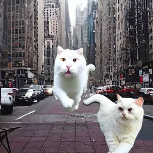 Prompt: giant white cat destroys new york city