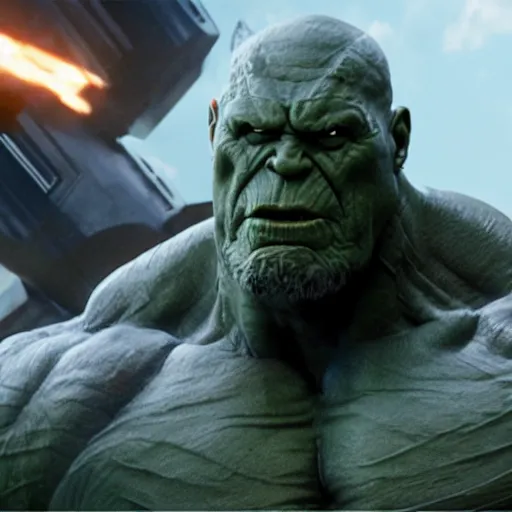 Prompt: a promotional screenshot of Grey Hulk appearing in Avengers: Infinity War