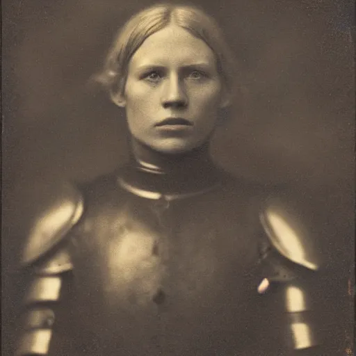 Prompt: tintype photo of brienne of tarth, wearing armor, by julia margaret cameron 1 8 8 0 s, realistic, body shot, sharp focus, 8 k high definition, insanely detailed, intricate, elegant